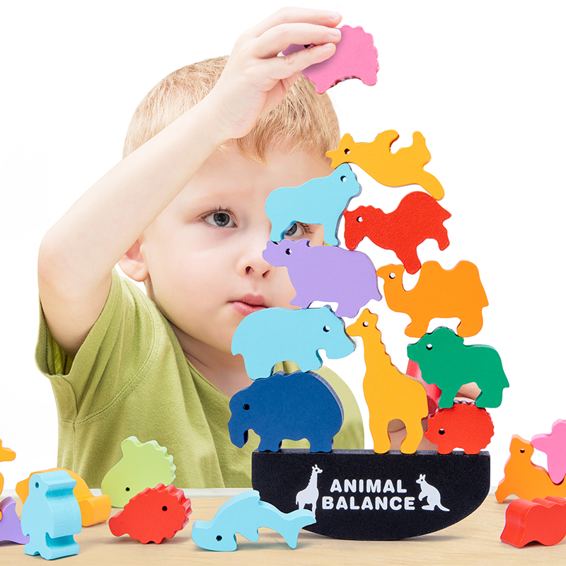 Board Game With Questions - Mainan Balok Keseimbangan Hewan Kayu Montessori
